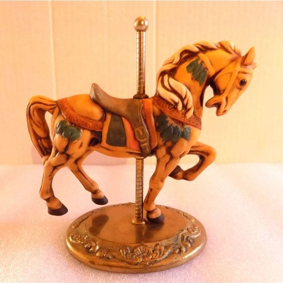 Vintage Carousel Horse Curio Figure 6" Ceramic Figurine on Brass Base 1980s 90s - Picture 1 of 6